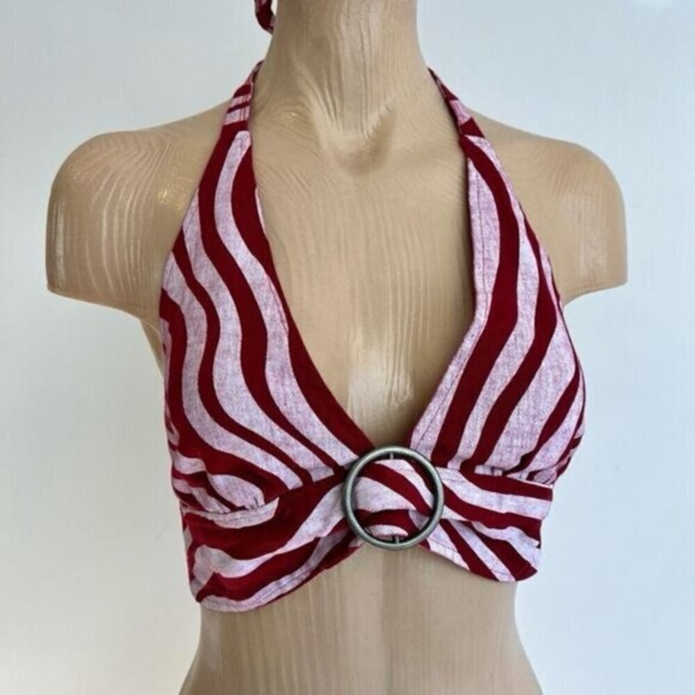 NWT Dolls Kill Delias Womens Small Red Pink Crop Top Shirt Halter Tie Ring